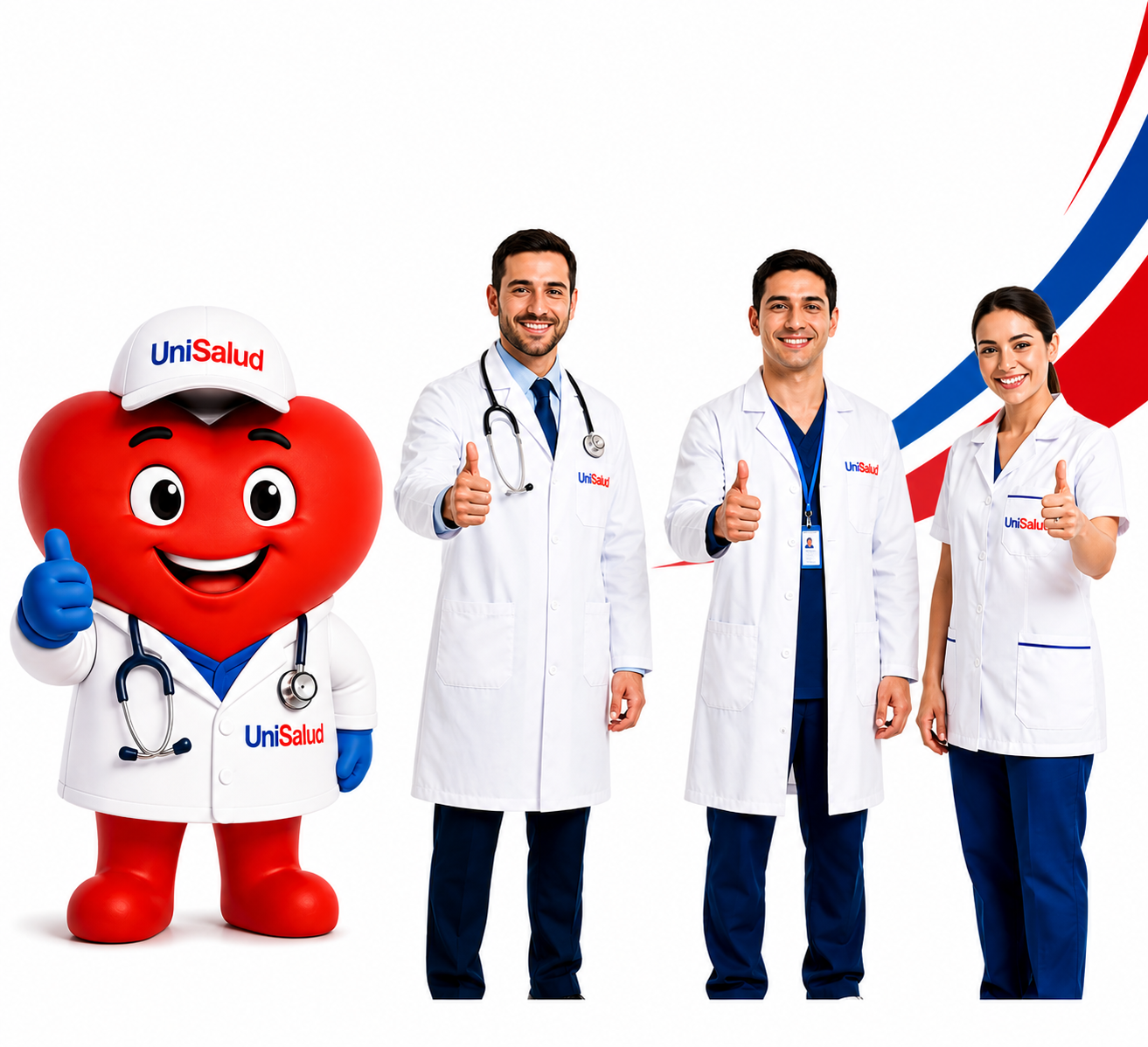 Equipo médico UniSalud con mascota